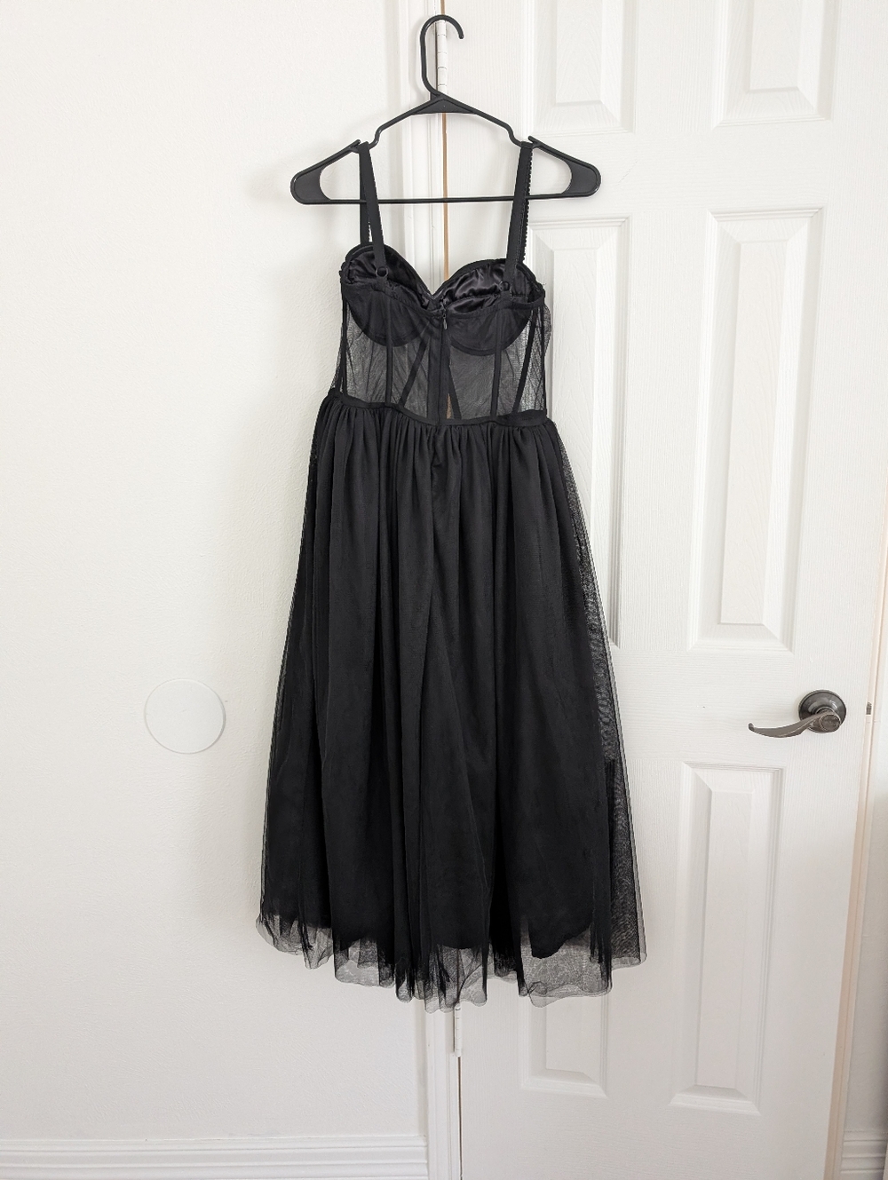 Black Corset Sheer Tulle Midi Dress with Sculpted Bust - Picture 6 of 7